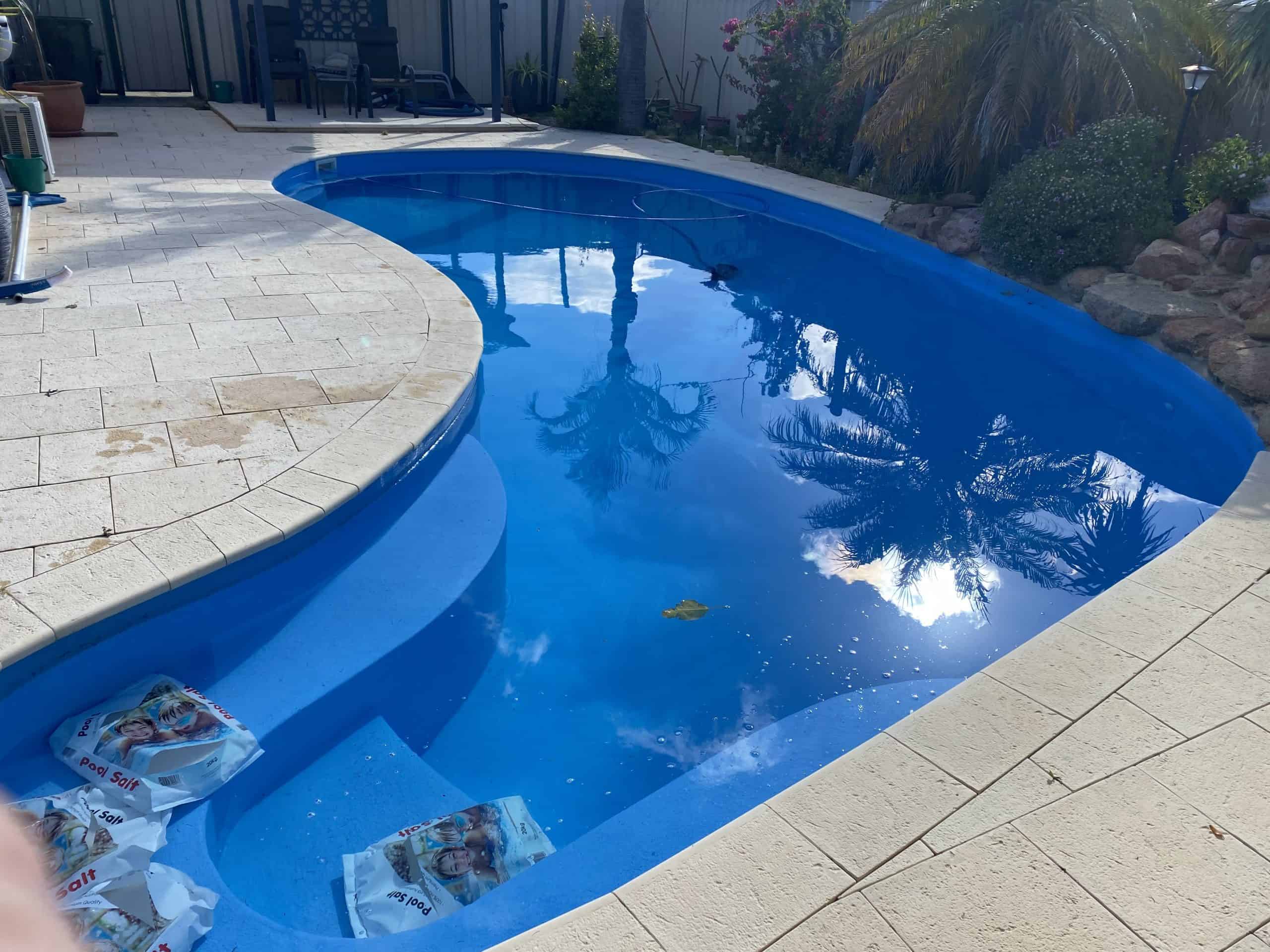 A liner pool that has been fibreglass restored