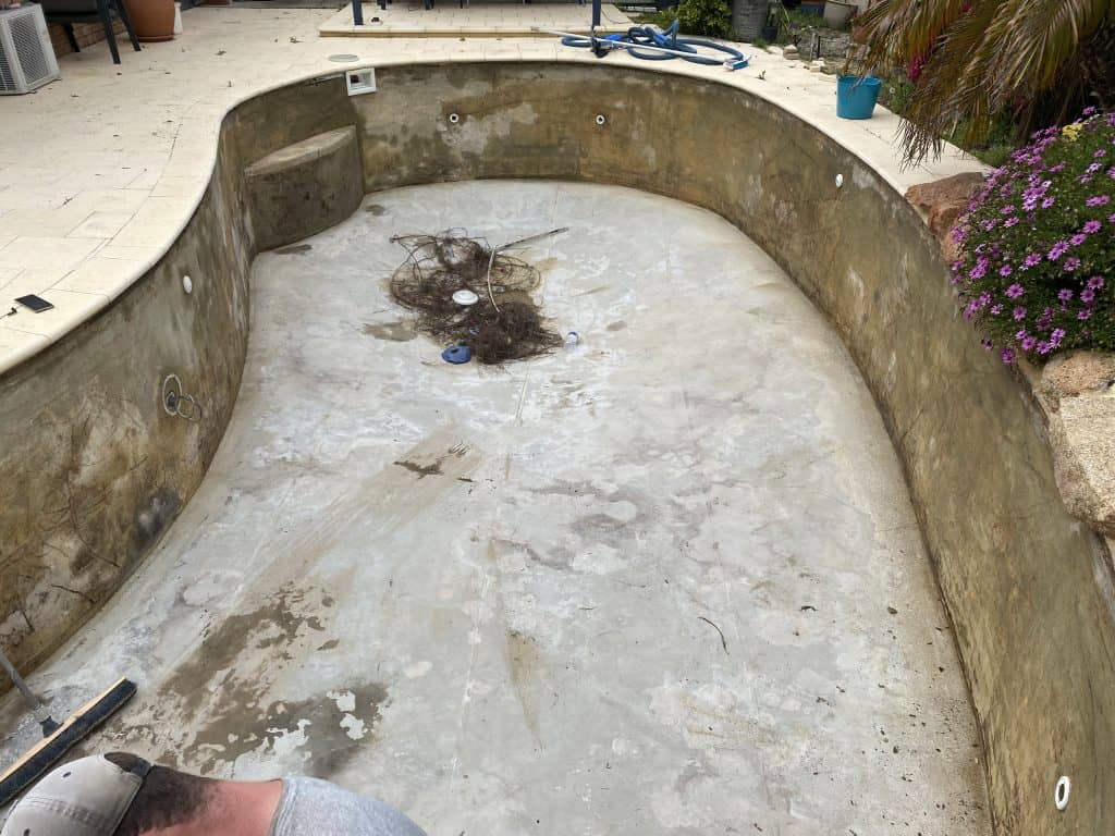 A liner pool with the liner removed